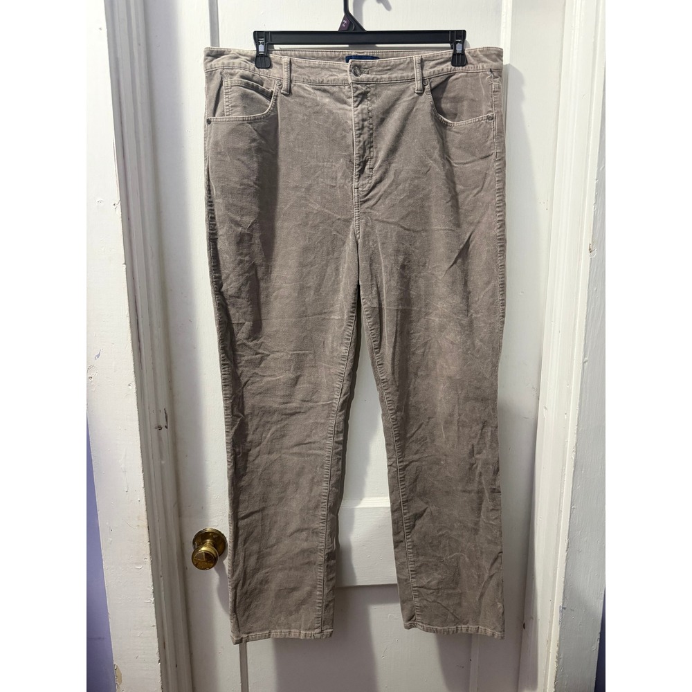 Talbots Gray Corduroy High-Waist Straight-Leg Jeans 18 Plus Size Taupe Pants
